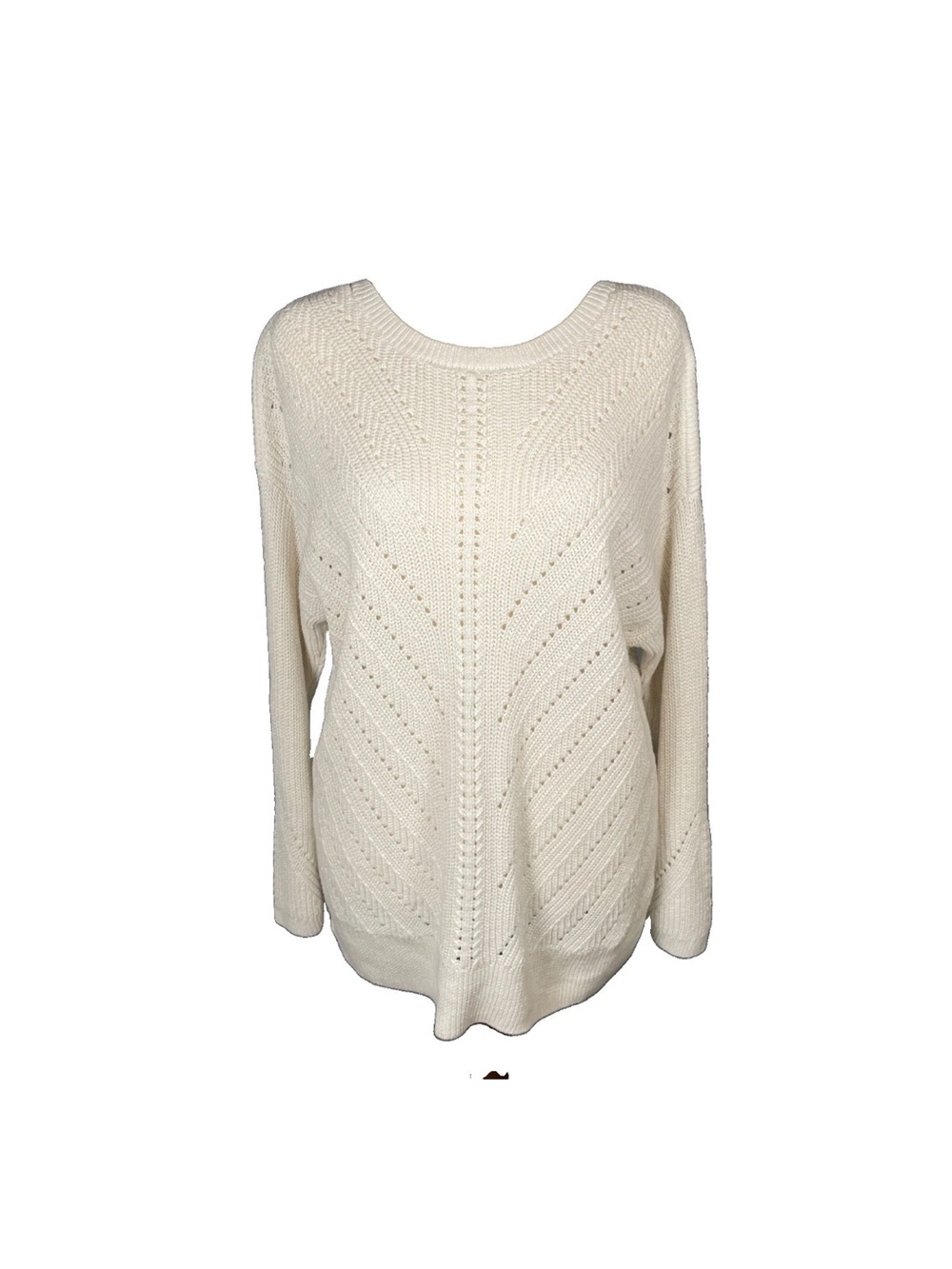 LL Bean Sweater Women’s XL Cream Knit Cotton Linen Fisherman Crew Neck Top